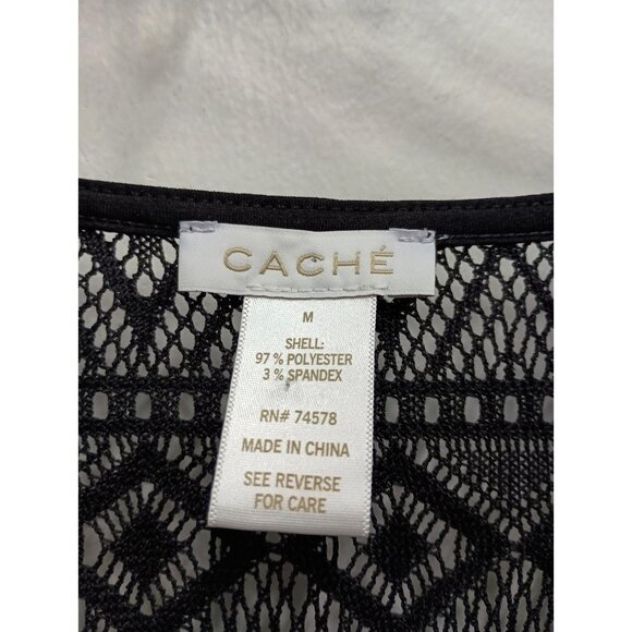 VTG Y2K Cache Tunic Top Womens Medium Black Lace Sheer Flare Sleeve Dark Fairy - Picture 3 of 10